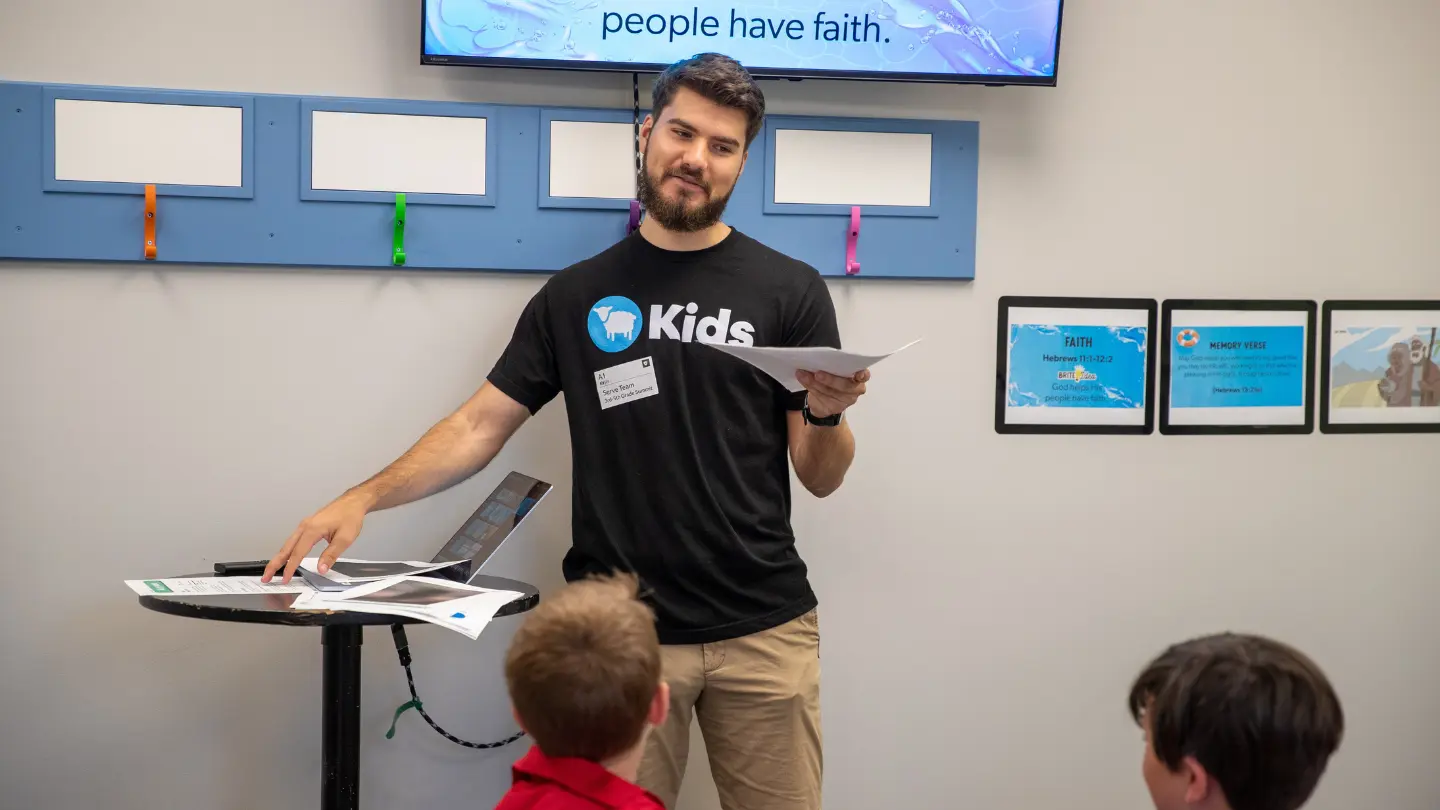 AJ leading Kids Ministry