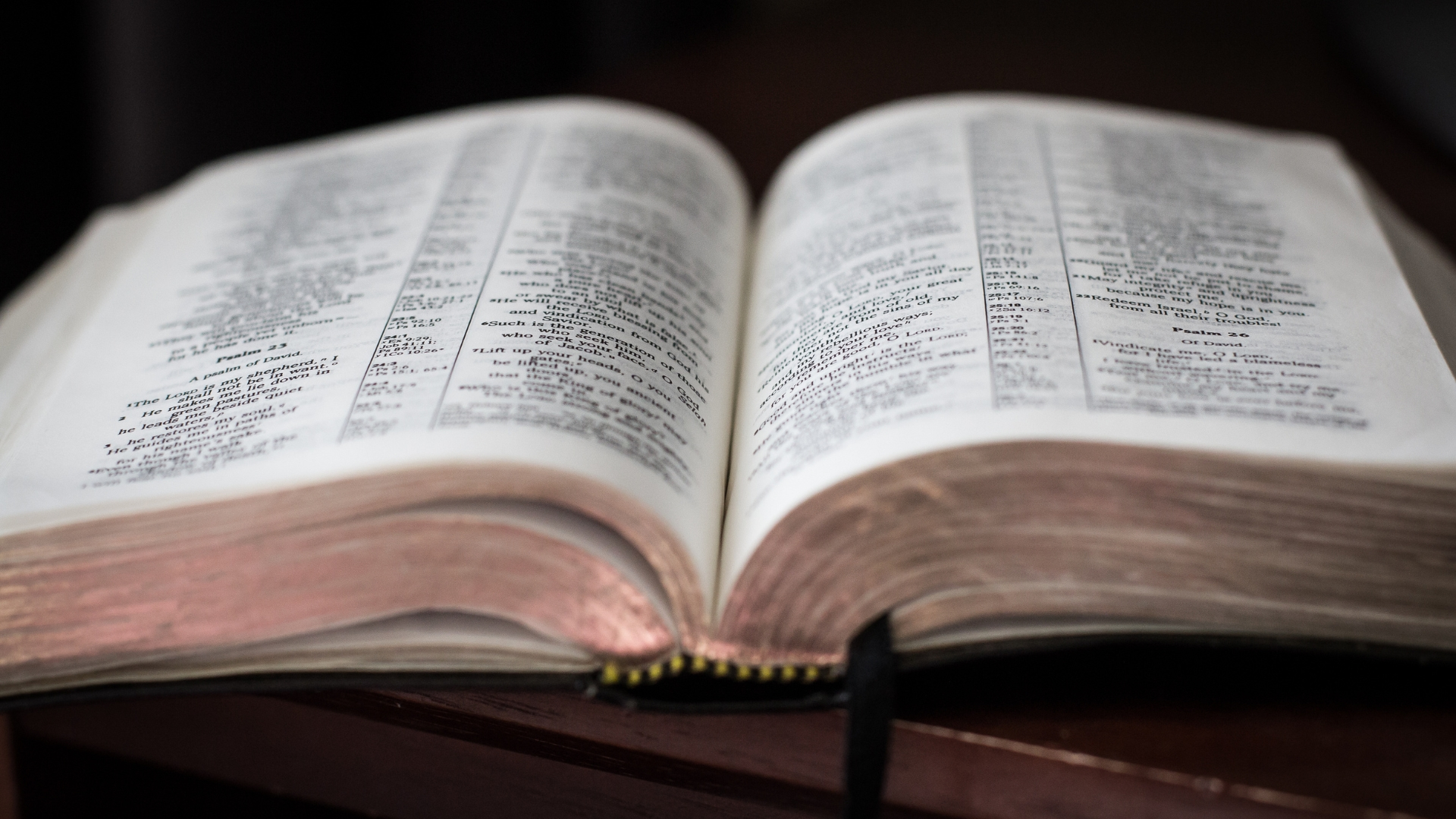 An open Bible on a table