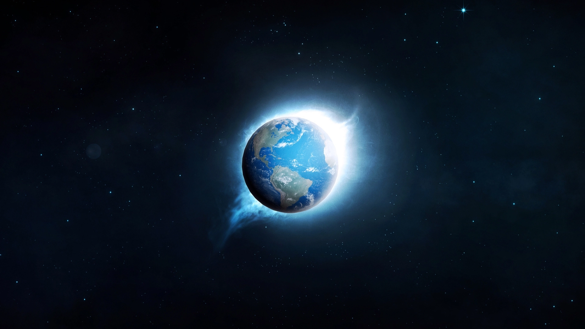 A stylized photo of planet Earth from space.