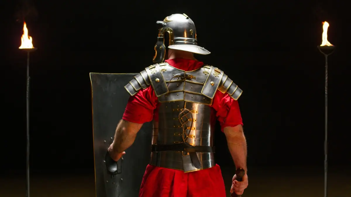 Man wearing Roman armor representing the armor of God